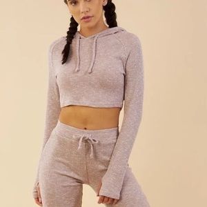 XS Gymshark Slounge Cropped Hoodie - Taupe Marl